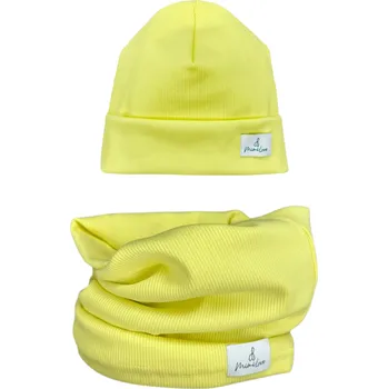 Čepice Mimilove Sada přechodové čepice s nákrčníkem Citrónová Limited Edition 06-24m.