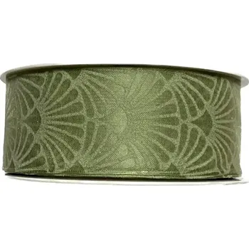 Vánoční dekorace GOLDINA Stuha taftová ART DÉCO OLIVE GREEN olivově zelená, transparentní 9015