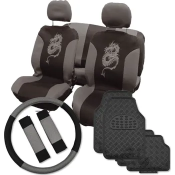 Potah sedadla Autopotahy do auta Drak, šedý + potah volantu s návleky na bezpečnostní pásy + gumové koberce