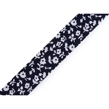 Šikmý proužek bavlněný vzorovaný šíře 20 mm zažehlený, barva 920224/1 modrá tmavá