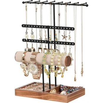 Šperkovnice Fuzio Kovový stojan na šperky se stojanem na náramky 31 cm černý/hnědý