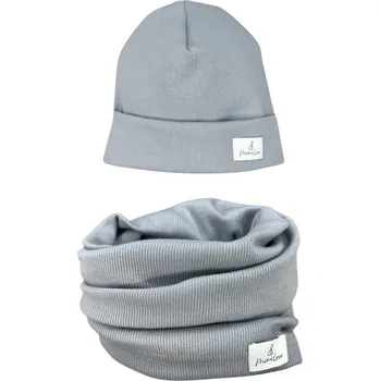 Čepice Mimilove Sada přechodové čepice s nákrčníkem Modrošedá Limited Edition 06-24m.