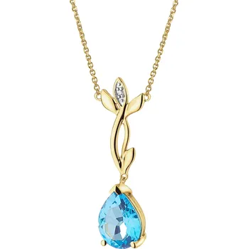 Náhrdelník Zlatý náhrdelník s diamantem a topazem - list - ryzost 585 - 110.919