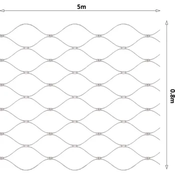 Pletivo nerezová lanková síť, oko 50 x 50 mm, tl. 2 mm, AISI316 - lanková výplň 0,8 m x 5 m (š x d), průměr lanka 2 mm, délka sítě v nerozloženém stavu 5,82 m, síť není ukončená oky pro provlečení lanka