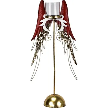 Svícen Plechový svícen andělská křídla bílo-zlatý 55 cm