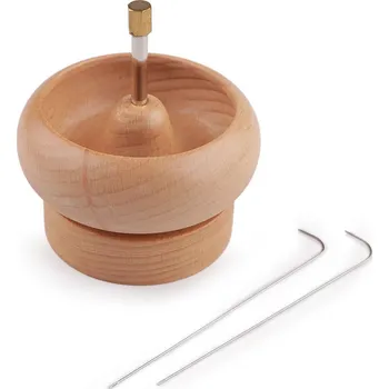 Dřevěný mlýnek k navlékání rokajlu Ø9 a 10 cm s jehlou, barva 1 přírodní