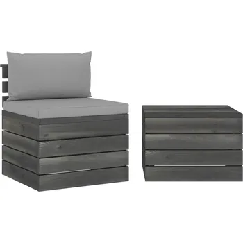 2dílná zahradní sedací souprava z palet + podušky borové dřevo Šedá 3061660