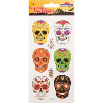 Odstranitelné tetování Tetovací obtisky Halloween, Barevné lebky