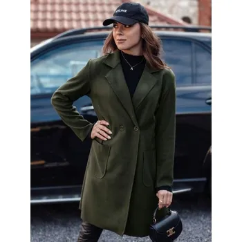 Dámský kabát Dámský oversize kabát LINNORE dlouhý olivově zelený
