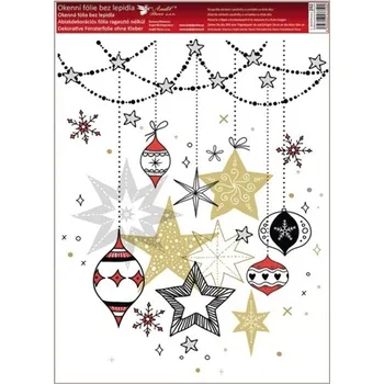 Vánoční dekorace Anděl Okenní fólie moderní Vánoce zlaté hvězdy 30 x 42 cm