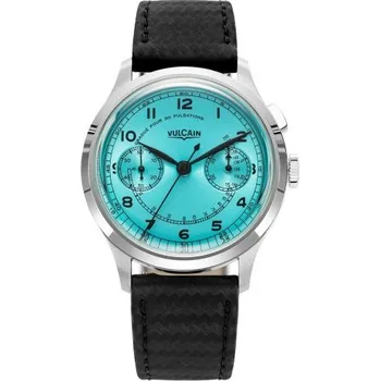 Hodinky Vulcain Monopusher Heritage - Turquoise - Black Carbon Leather Strap + 5 let záruka a dárek ZDARMA