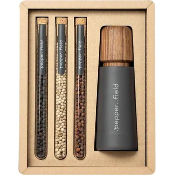 Kuchyňský mlýnek .pepper..field Šedý porcelánový mlýnek se sadou zkumavek s Kampotským pepřem 3 × 10 g