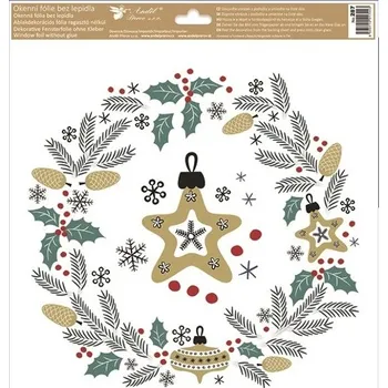 Vánoční dekorace Anděl Okenní fólie s glitry vánoční věnec s hvězdičkou 30 x 33,5 cm