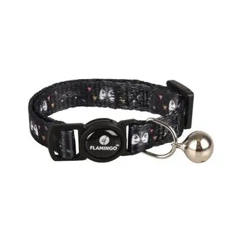 obojek pro kočku Flamingo obojek nylon zdobený pro koťata Simba 10 mm x 15-22 cm s rolničkou černý