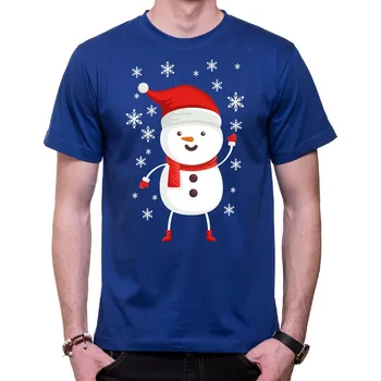 Pánské tričko Fajntričko Vianoce Tričko - Zasněžený vánoční sněhulák modrá S