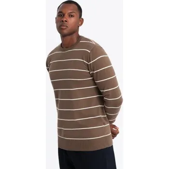 Pánský svetr Pánský ležérní svetr s vodorovnými pruhy - hnědý