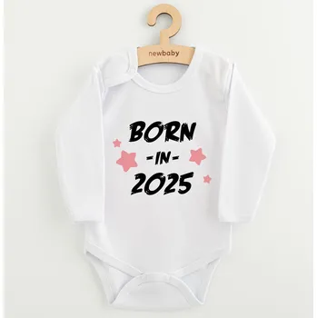 Kojenecký body Dětské body s potiskem New Baby BORN IN 2025 pink, vel. 80 (9-12m)