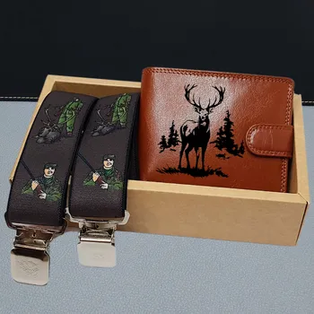 Kšandy Pánský set s hnědou koženou peněženkou a Kšandy s loveckými motivy – Vyjádření vášně k přírodě a dobrodružství 2