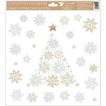 Okenní dekorace Anděl Okenní fólie s glitry vánoční hnědá stromeček 30 x 33,5 cm