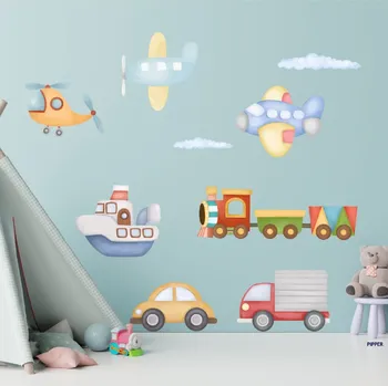 Samolepící dekorace Textilní samolepka na zeď "Dopravní prostředky"