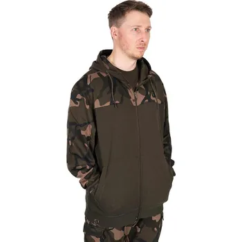 Rybářské oblečení Fox LW Khaki/Camo Split Zip Hoody Velikost: XXL