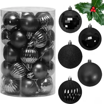 Vánoční dekorace Sada vánočních baněk BOMBKI 34 ks černá