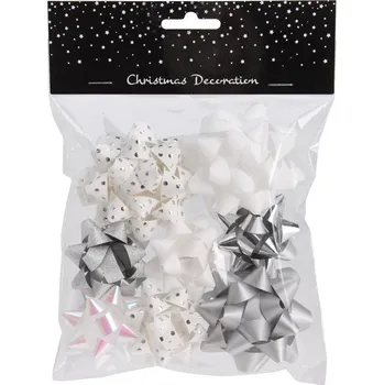 Stuha Euro Habitat Sada dekoračních mašlí na dárky 8 ks (Bílá a stříbrná)