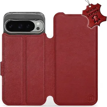 Pouzdro na mobilní telefon Mobiwear kožené flip knížkové pro Google Pixel 9 Pro XL - Tmavě červené - L DRS