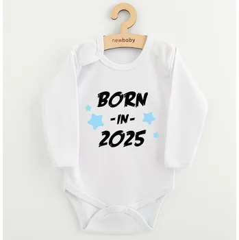 Dětské body s potiskem New Baby BORN IN 2025 blue, vel. 74 (6-9m)