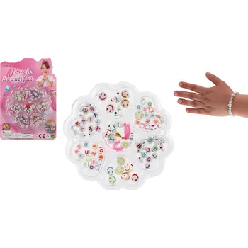 Náhrdelník Teddies Korálky plastové písmena, smajlíci se šňůrkou na kartě 14x20,5x2cm