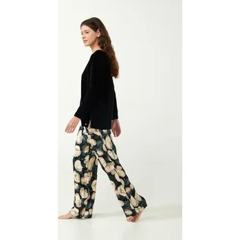 Dámské pyžamo Vamp - Pyžamo s potiskem magnólie 21104 - Vamp black S