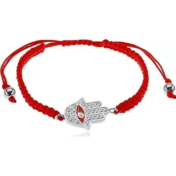 Náramek Šňůrkový náramek červené barvy, Fatimina ruka, čiré zirkony, oko