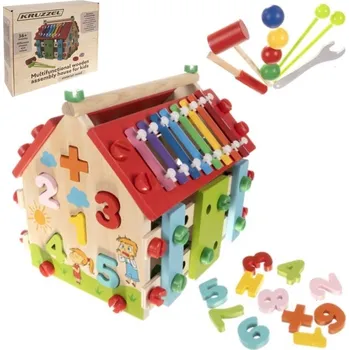 Hra na zahradu Dřevěný vzdělávací polyfunkční domek pro děti - 22564 Vícebarevné