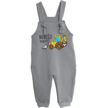 Dětské rostoucí lacláče - Bagr - nerušit pracuji!, Barva látky šedá, Střih Dětský, Velikost 86-92