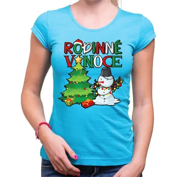 Vánoční tričko - Rodinné Vánoce, Barva látky tyrkysová modrá, Střih Dámsky, Velikost Dětské 146cm/10let