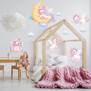 Samolepící dekorace Textilní samolepka na zeď "Jednorožci"