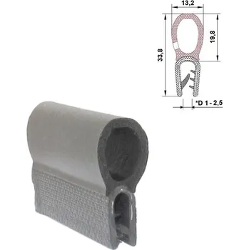 Těsnění do okna a dveří PIRELI-U PVC/EPDM GA1.104/** (Šířka (mm): 13,2, Série: A1 104/4, D.* (mm): *D 2-4 mm, Hmotnost (kg): 0,231, Balení [MJ]: 50, Kóta B: 33,8)