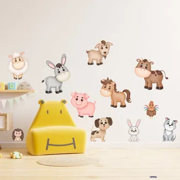 Samolepící dekorace Textilní samolepka na zeď "Baby zvířátka z farmy"