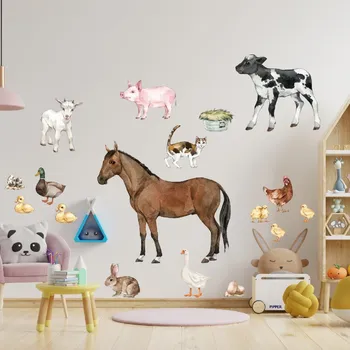 Samolepící dekorace Textilní samolepka na zeď "Zvířata z farmy"