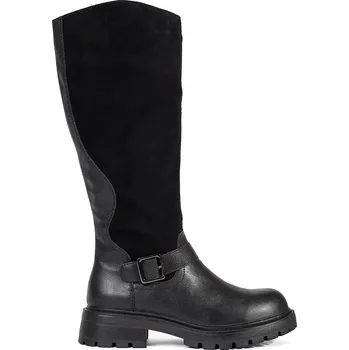 Dámské kozačky Černé kožené dámské kozačky na platformě Sergio Leone, podpatek 4 cm KZ708-S-B Velikost: 39