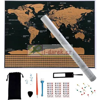 Stírací mapa světa deluxe s vlajkami zemí a příslušenstvím