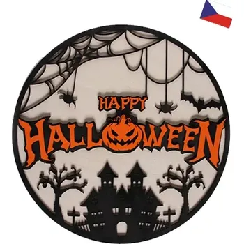 Dřevěná hračka JH WoodArt dřevěná cedule Happy Halloween 38 cm (Halloweenská dřevěná výzdoba)