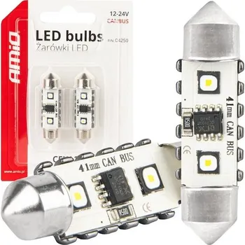 Autožárovka LED žárovky CANBUS 12SMD Festoon C5W 3838 41mm White 12/24V AMiO-04250