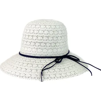 Klobouk Dámský klobouk A-73 bílý s tmavě-modrou šňůrkou
