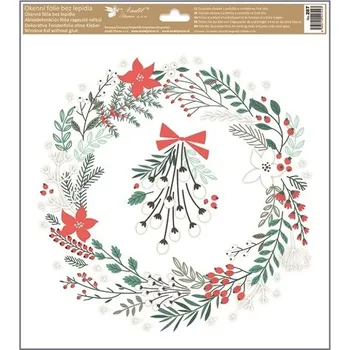 Vánoční dekorace Anděl Okenní fólie s glitry vánoční věnec s větvičkou 30 x 33,5 cm