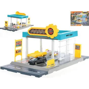 ostatní stavebnice Stavebnice autoservis 34x17cm 24ks s autom 7cm kov volný chod s doplňky