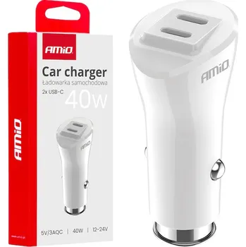 Nabíječka do auta 2xUSB-C 40W 12/24V AMiO-03884
