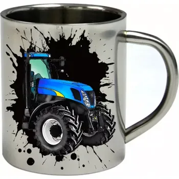 New Holland T7070 nerezový hrnek s traktorem 450 ml (hrnek nerezový dvouvrstvý pro farmáře , farmář , farma)