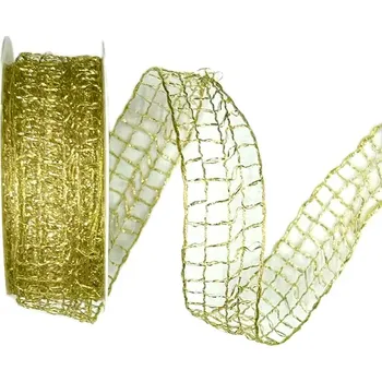 Stuha Stuha síťovaná CADILLAC zlatá venkovní 25mm x 2m (12,-Kč/m) (Stuha vánoční síťovaná, zlatá, venkovní, s drátkem v lemu)