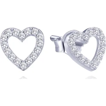 Náušnice Stříbrné náušnice srdce s bílými zirkony